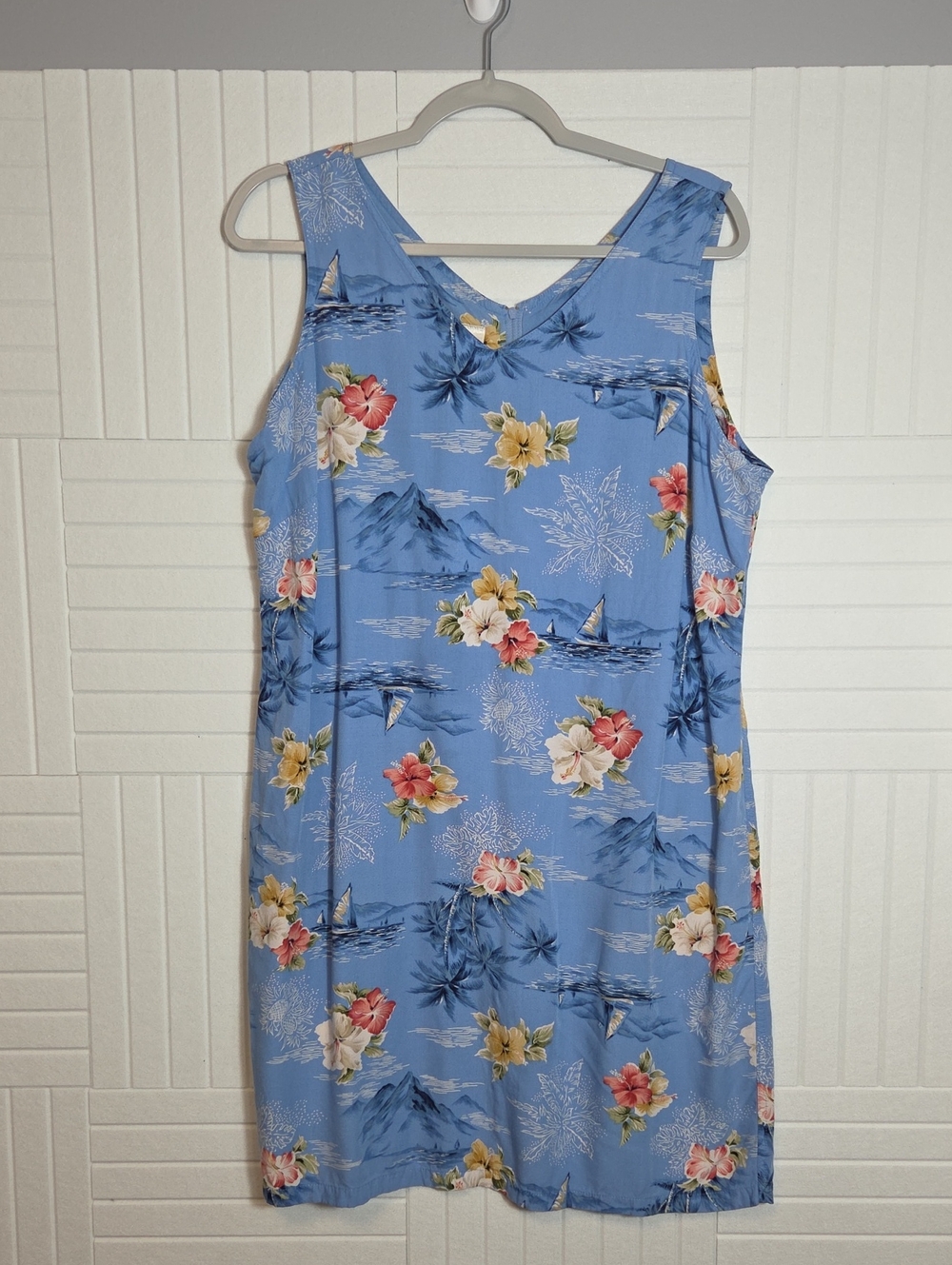 First Issue Vintage Blue Hawaiian Resortwear Sleeveless Dress Size 16